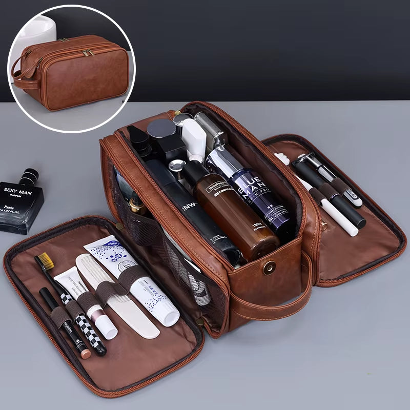 Multi Pockets PU Toiletry Bag for Women Men Travel Essentials Makeup Bag Waterproof Hanging Bag Cosmetic Washing Organizer Bag