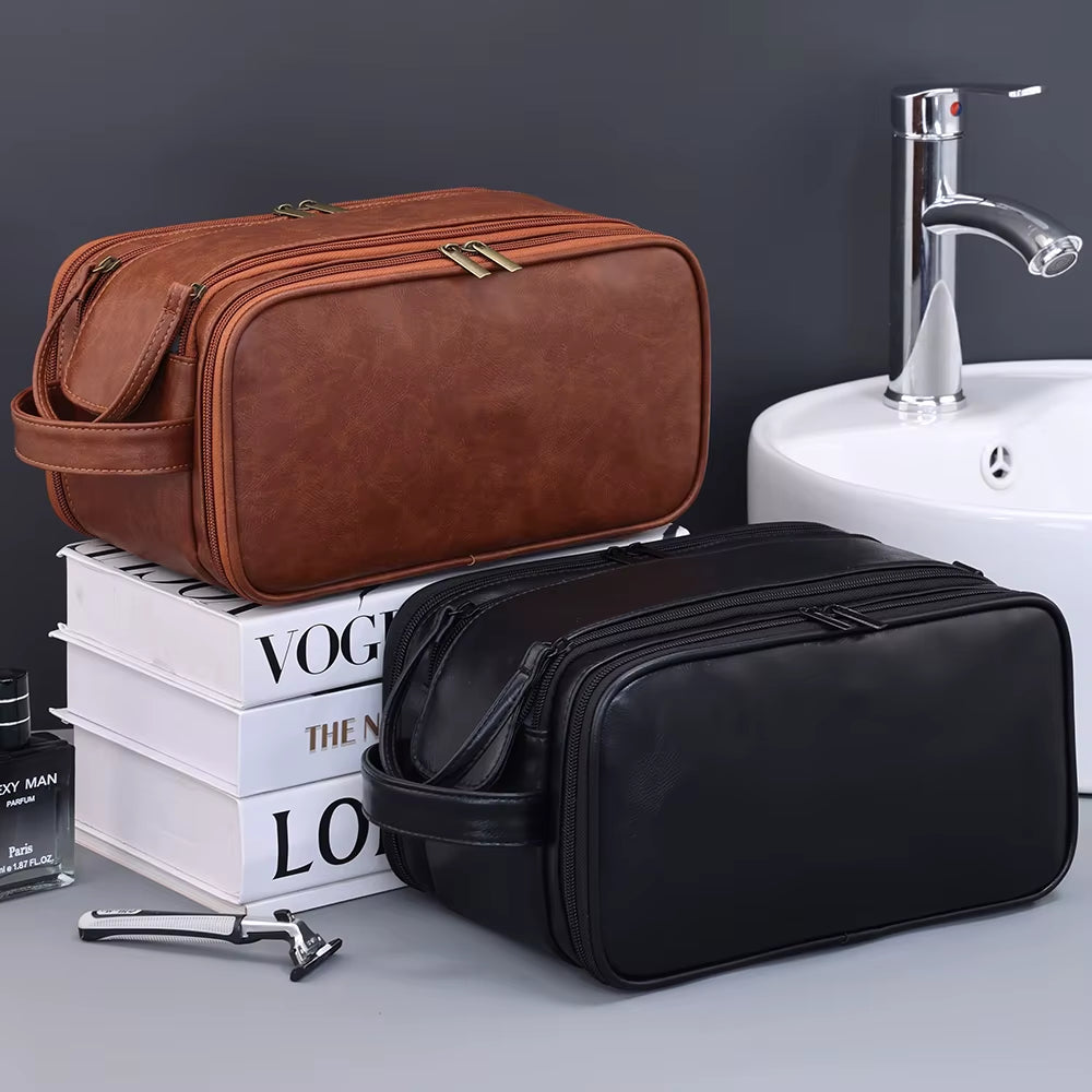 Multi Pockets PU Toiletry Bag for Women Men Travel Essentials Makeup Bag Waterproof Hanging Bag Cosmetic Washing Organizer Bag