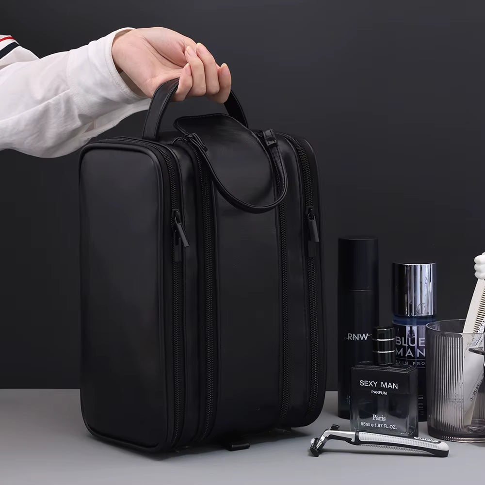 Multi Pockets PU Toiletry Bag for Women Men Travel Essentials Makeup Bag Waterproof Hanging Bag Cosmetic Washing Organizer Bag