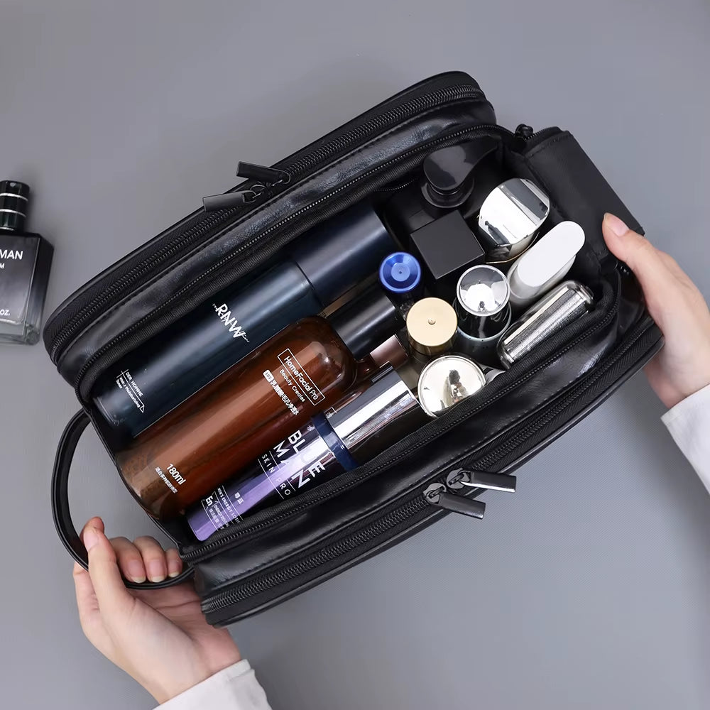 Multi Pockets PU Toiletry Bag for Women Men Travel Essentials Makeup Bag Waterproof Hanging Bag Cosmetic Washing Organizer Bag