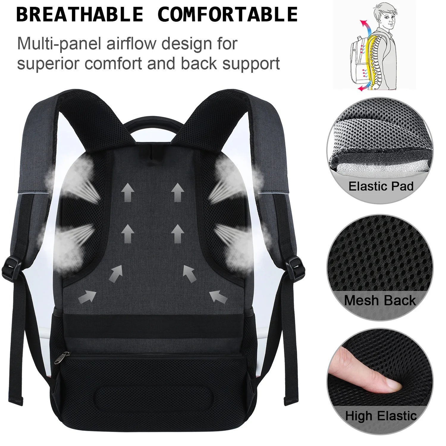 Black Laptop Backpack Computer Business Backpack for Adult Water Resistant Anti-Theft Laptop Backpack for Men