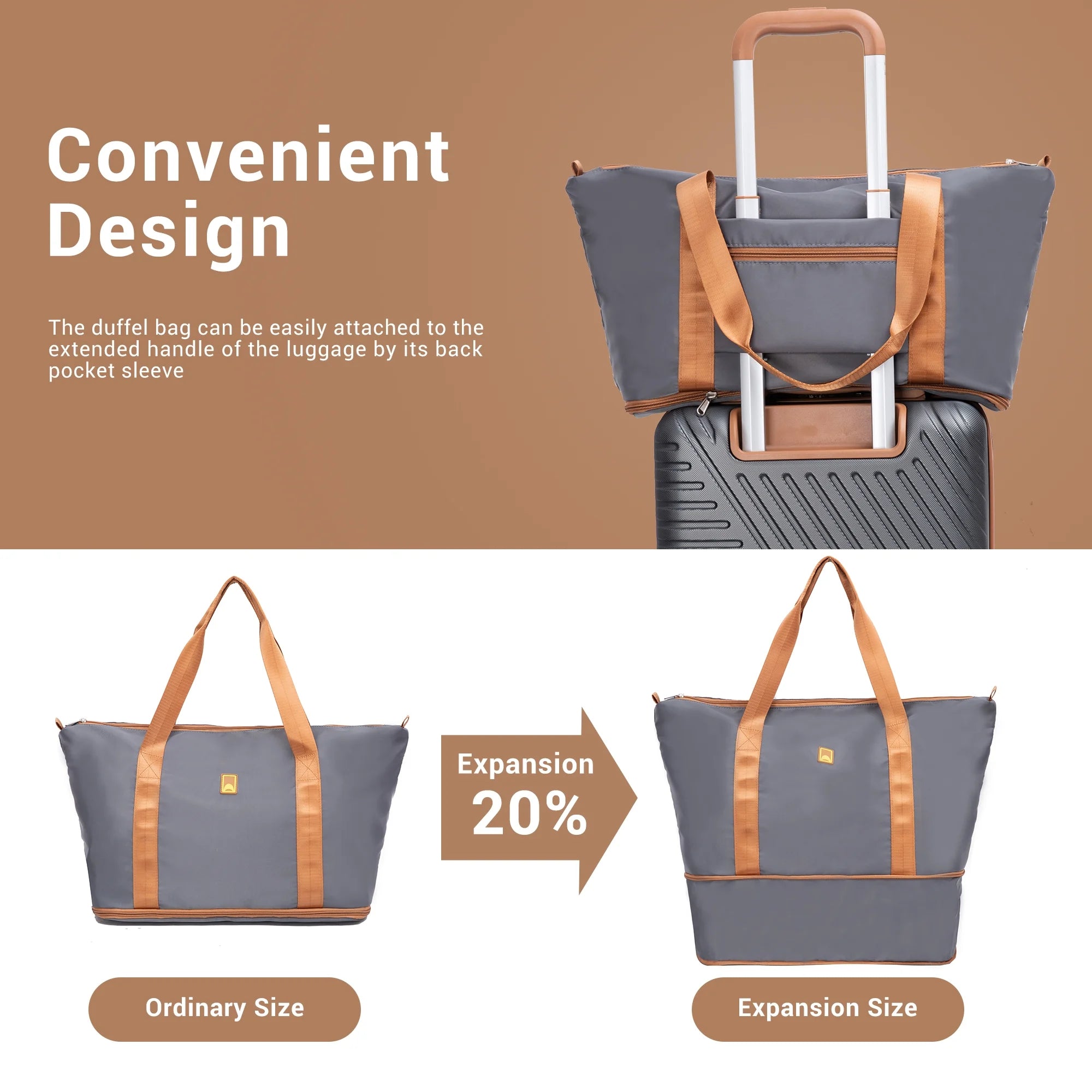 3 Piece Carry on Luggage Sets, Hardside Suitcase Set with Double Spinner Wheels, Expandable Travel Bag and Toiletry Bag, Gray