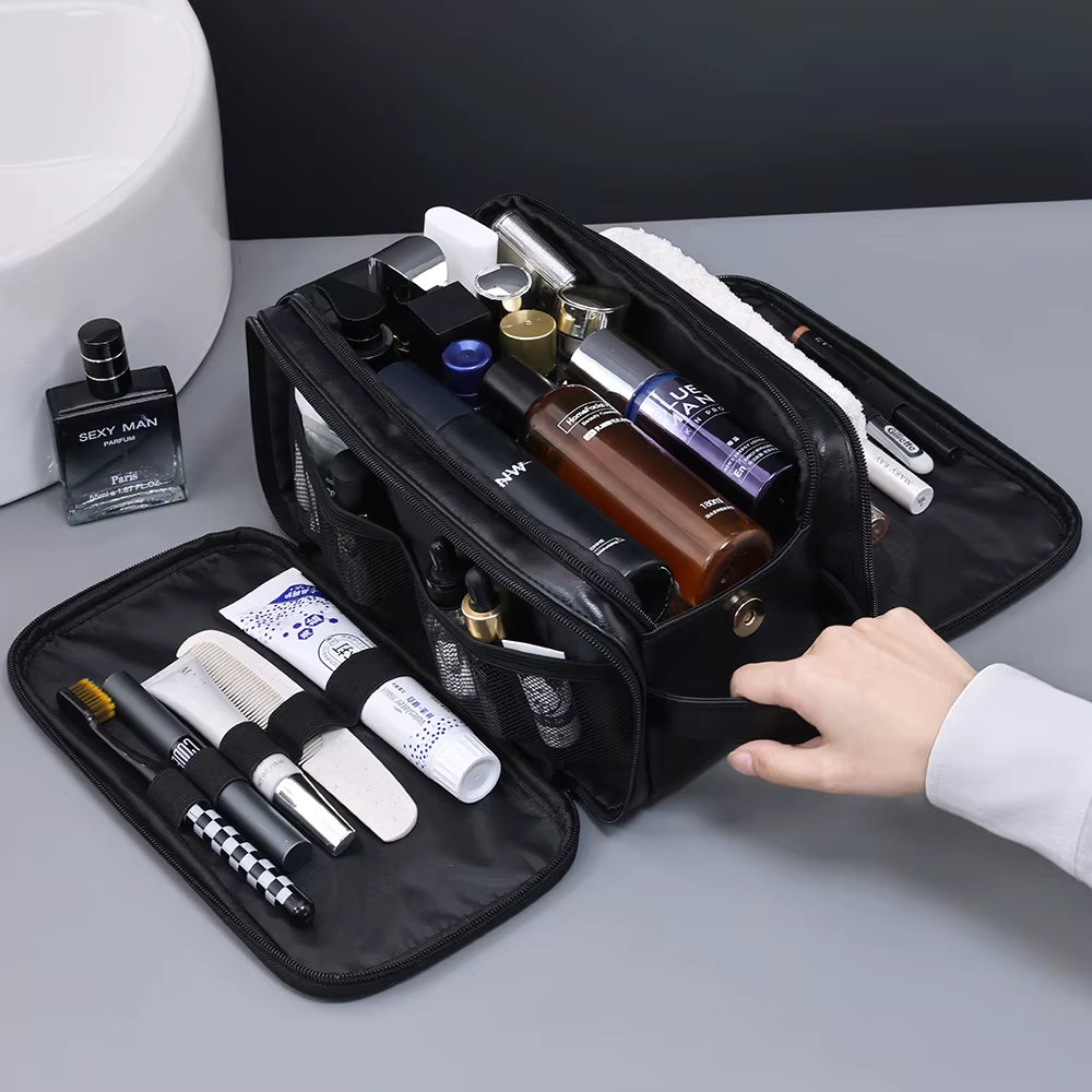 Multi Pockets PU Toiletry Bag for Women Men Travel Essentials Makeup Bag Waterproof Hanging Bag Cosmetic Washing Organizer Bag