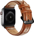 Compatible with Apple Watch Band 45Mm 44Mm 42Mm for Iwatch Bands Series 7, 6 5 4 3 2 1 SE, Genuine Leather Band Replacement Strap Wristband for Men (Brown)