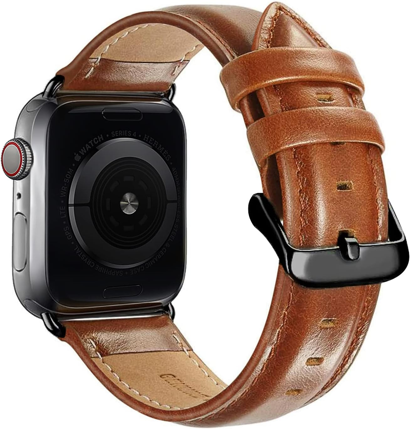 Compatible with Apple Watch Band 45Mm 44Mm 42Mm for Iwatch Bands Series 7, 6 5 4 3 2 1 SE, Genuine Leather Band Replacement Strap Wristband for Men (Brown)