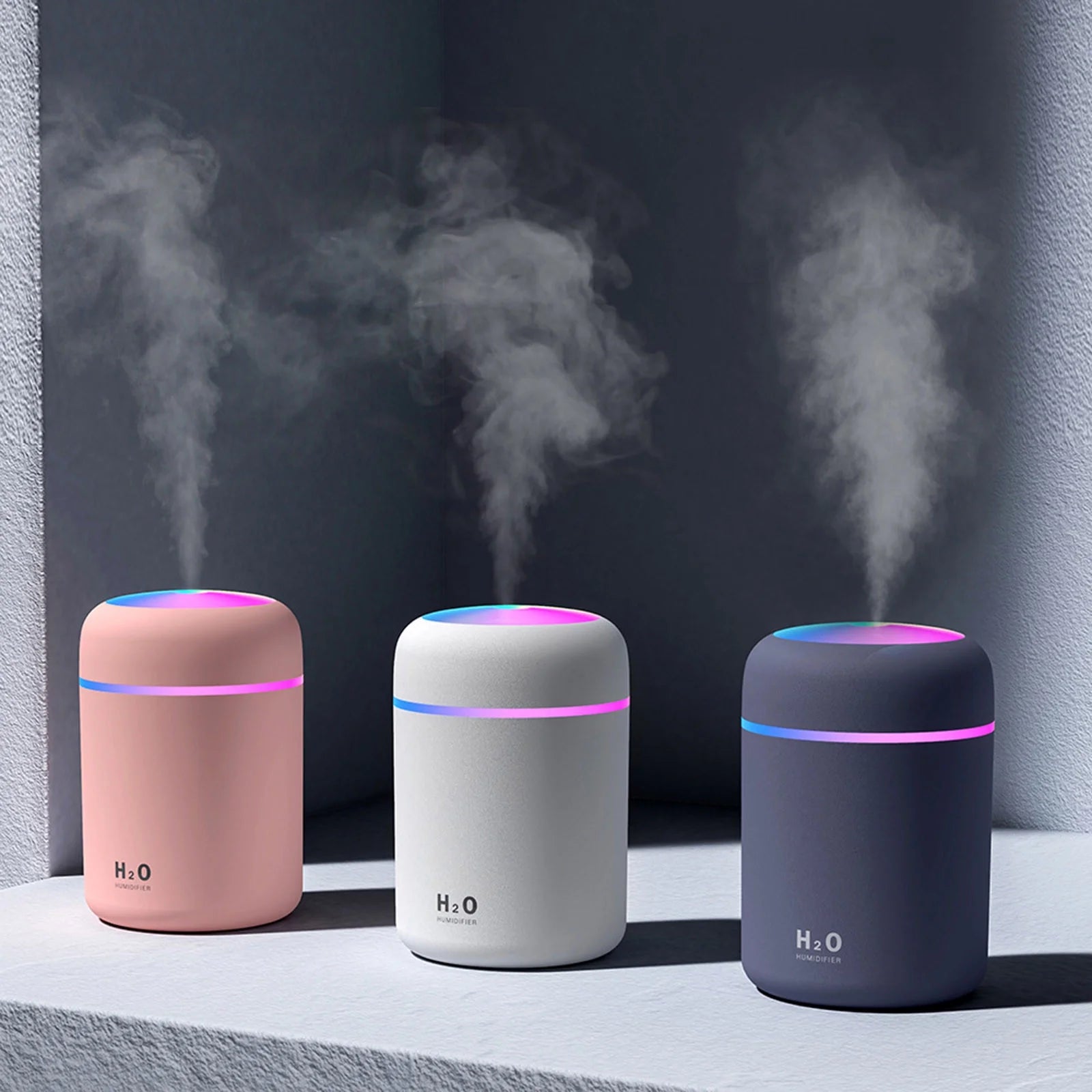 Humidifier, Humidifiers for Bedroom Humidifiers, Humidifiers for Large Room Portable Mini Humidifier 300Ml Cool Mist Humidifier with Night Light - Pink