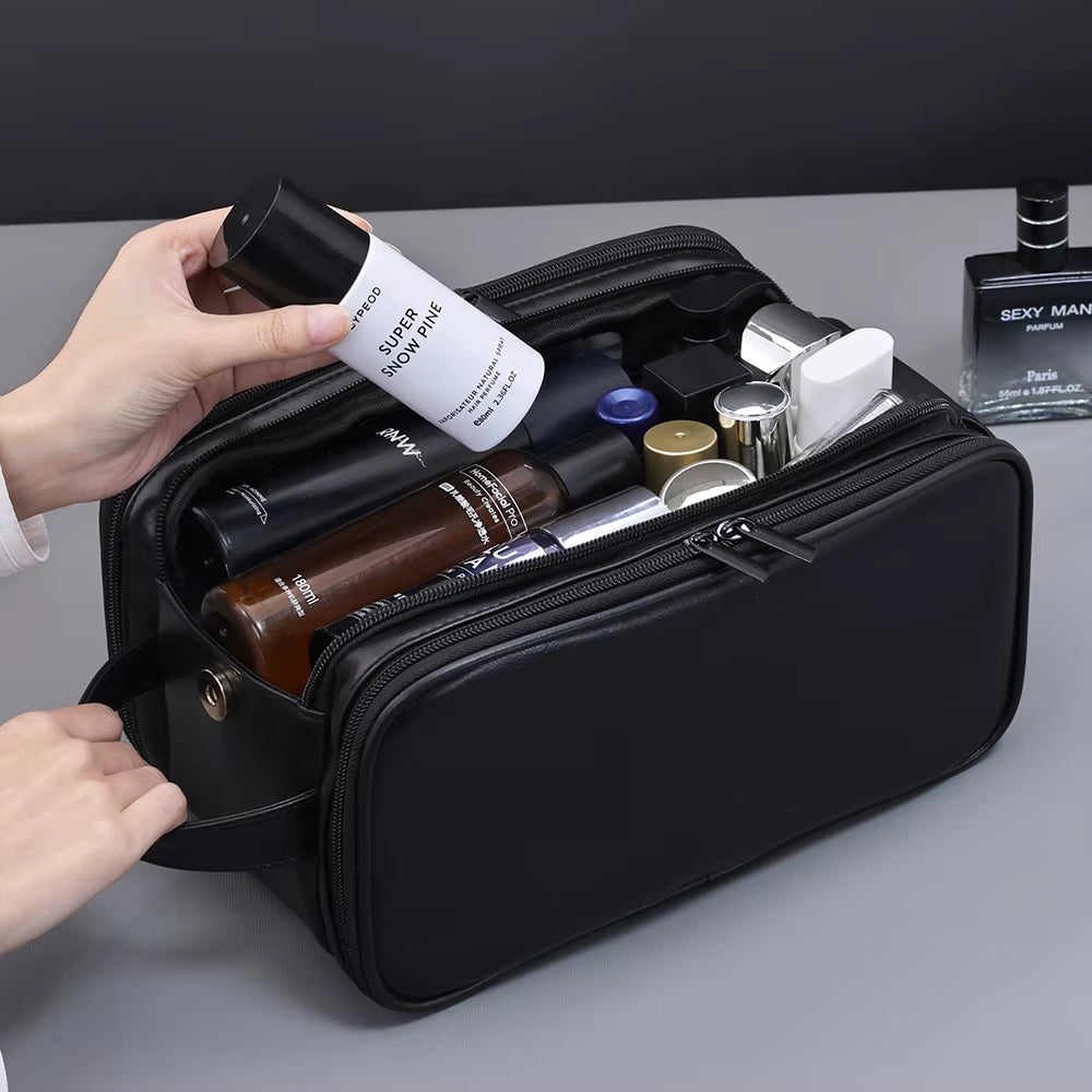 Multi Pockets PU Toiletry Bag for Women Men Travel Essentials Makeup Bag Waterproof Hanging Bag Cosmetic Washing Organizer Bag