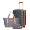3 Piece Carry on Luggage Sets, Hardside Suitcase Set with Double Spinner Wheels, Expandable Travel Bag and Toiletry Bag, Gray